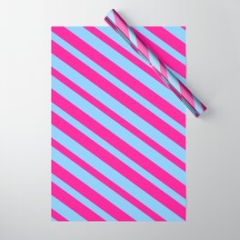 [ Thumbnail: Deep Pink & Light Sky Blue Colored Stripes/Lines Pattern Wrapping Paper ]