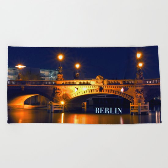 Nocturnal Lights on the river Spree in Berlin Beach Towel
