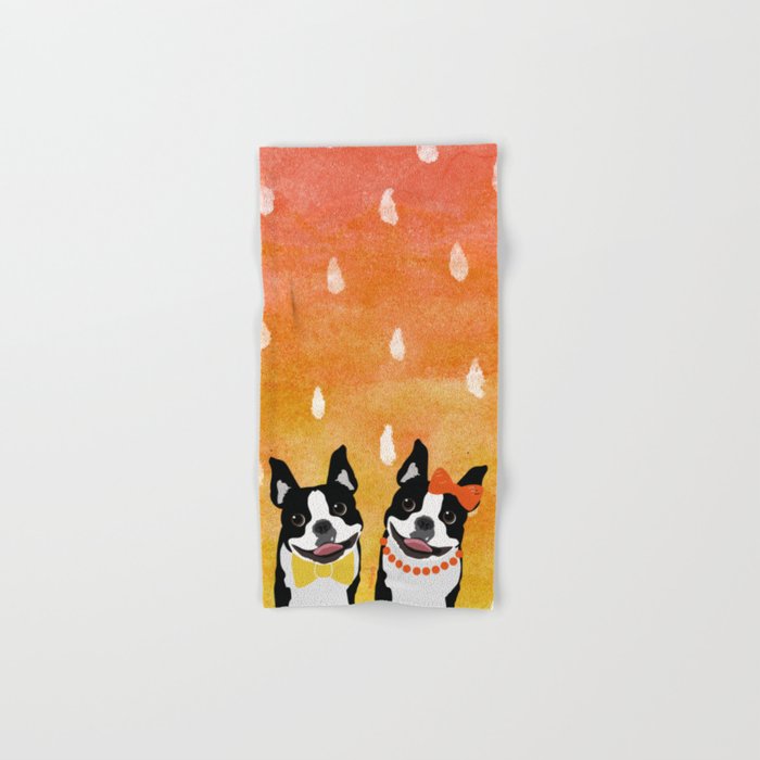 Boston Terriers Watercolor Hand & Bath Towel