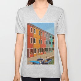 Brightly Coloured Homes Burano Venice Italy #3 V Neck T Shirt
