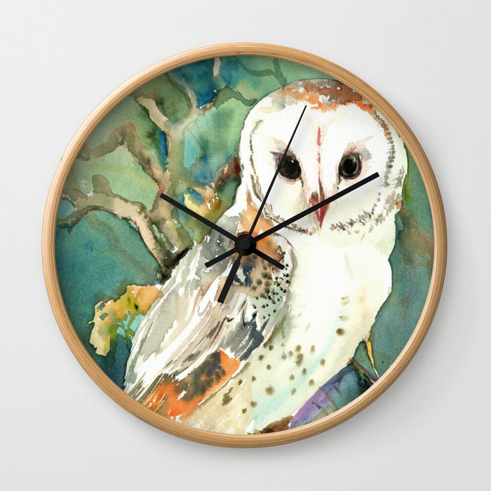 Barn Owl, woodland design owl Wall Clock
