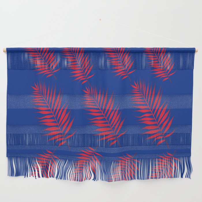 Red Palm Leaves with Blue Background  Wall Hanging