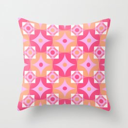Circle and squares mosaic pattern in pink and orange Throw Pillow
