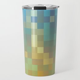 geometric pixel square pattern abstract background in yellow blue Travel Mug