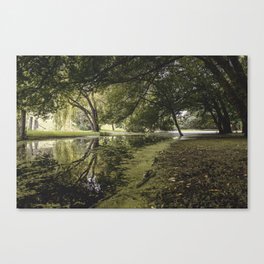 /// Hidden Worlds /// Landscape photograph taken under the lush green trees of a quiet creekside Canvas Print