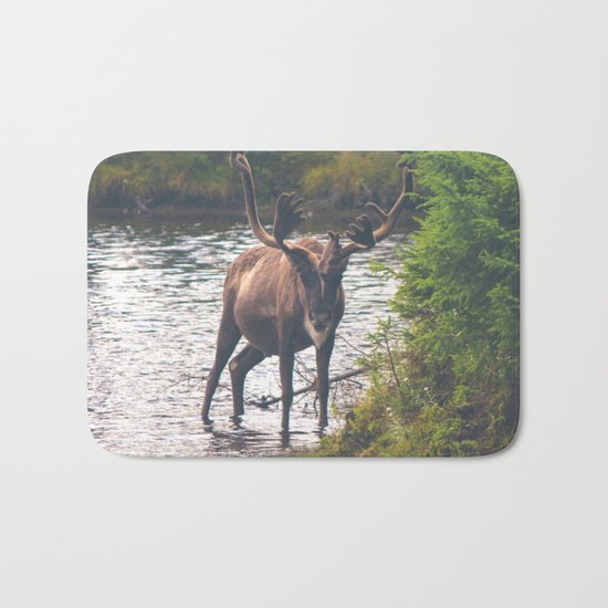 Moose in the River (Forest Wildlife) Bath Mat