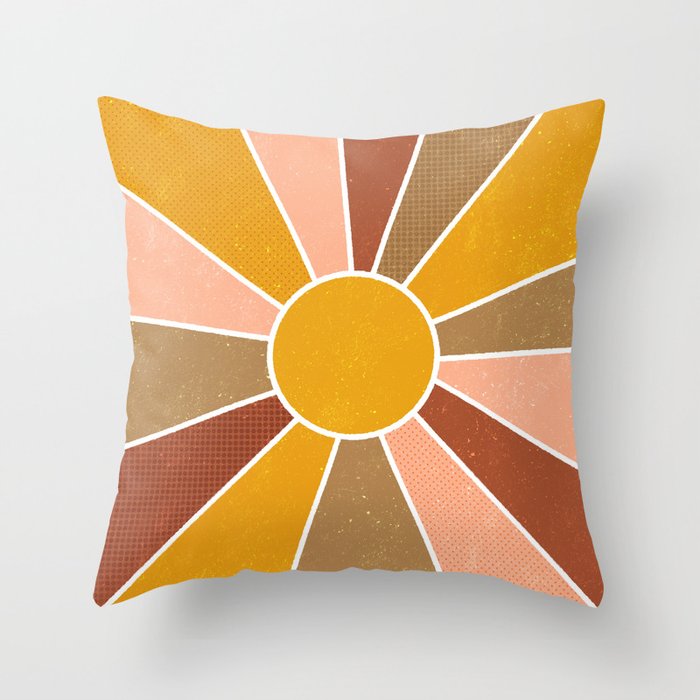 Abstract Retro Sunburst  Throw Pillow