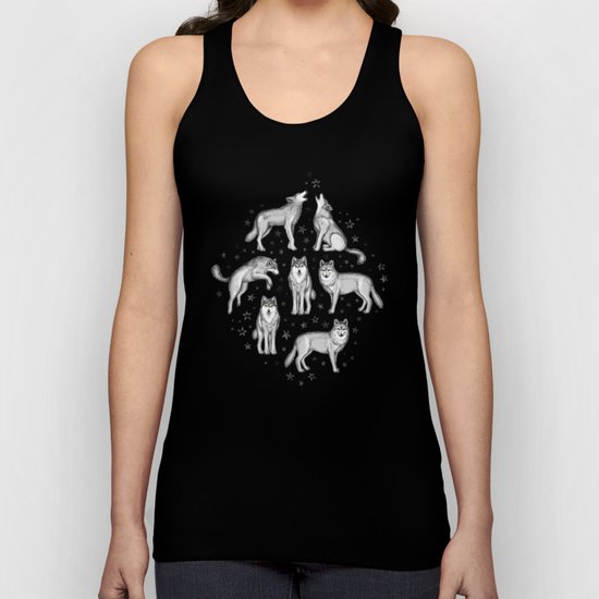 Wolves and Stars on White Unisex Tank Top