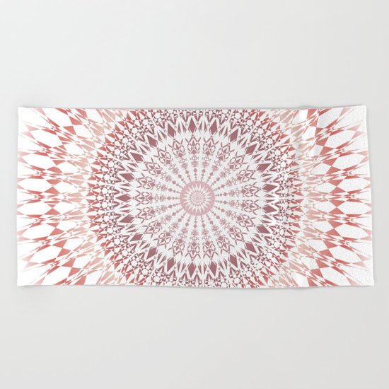 Red Brown White Mandala Beach Towel