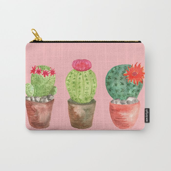 Three Cacti watercolor pink Carry-All Pouch