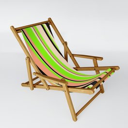 [ Thumbnail: Light Salmon, Black, Bisque & Chartreuse Colored Striped/Lined Pattern Sling Chair ]
