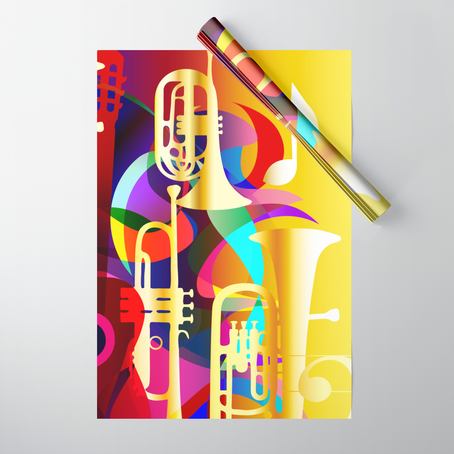 Colorful music instruments with guitar, trumpet, musical ...
