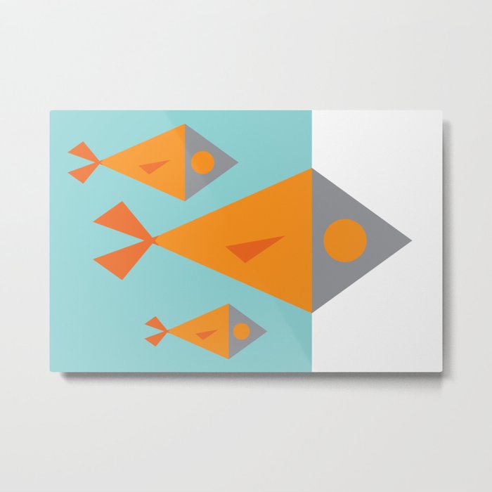 Under the Sea: Retro Geometric Fish Metal Print