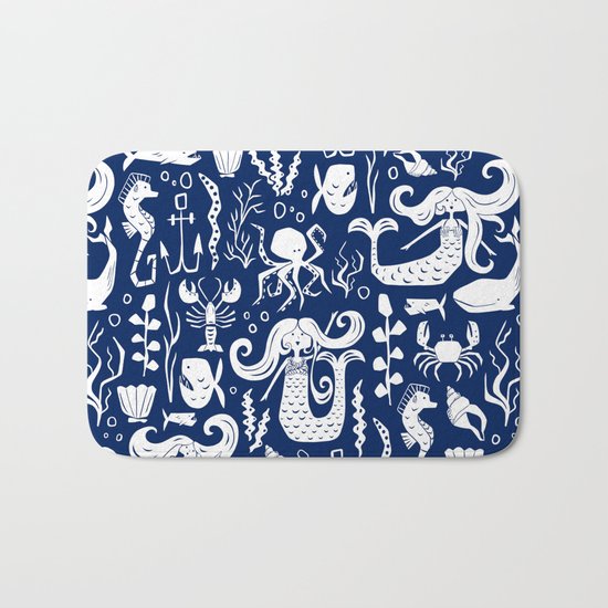 Under The Sea Navy Blue Bath Mat