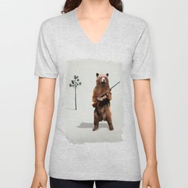 Bear with a shotgun V Neck T Shirt