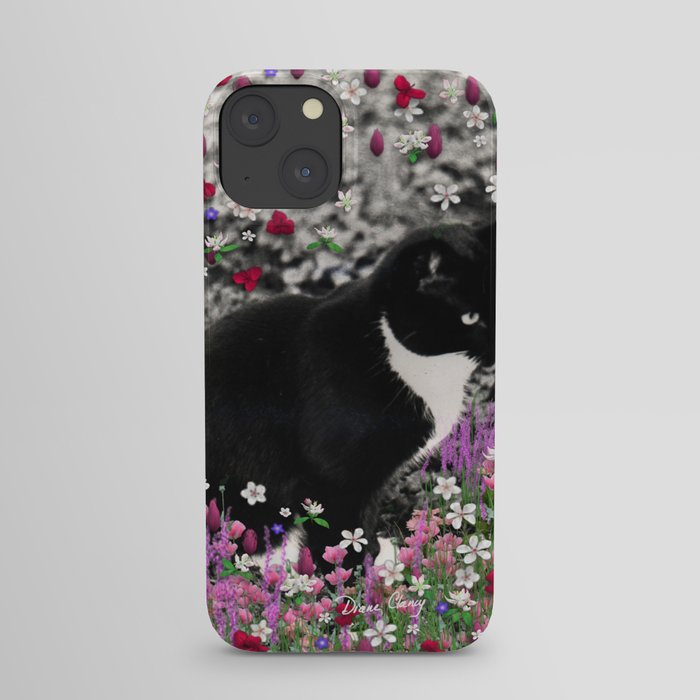 Freckles in Flowers II - Tuxedo Kitty Cat iPhone Case