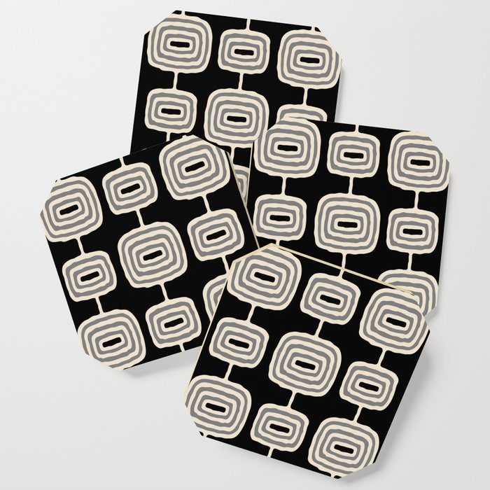 Mid Century Modern Atomic Rings Pattern 234 Decor Black Beige and Gray Coaster