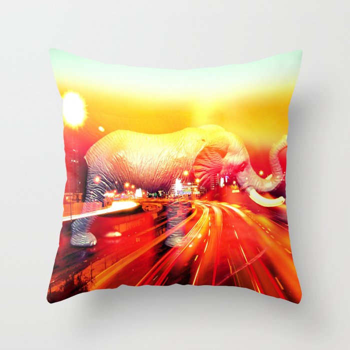 Elephant on the highway. Throw Pillow