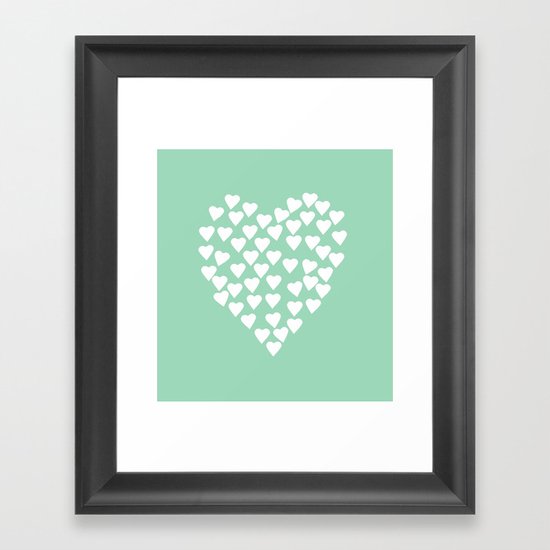 Hearts Heart White on Mint Framed Art Print