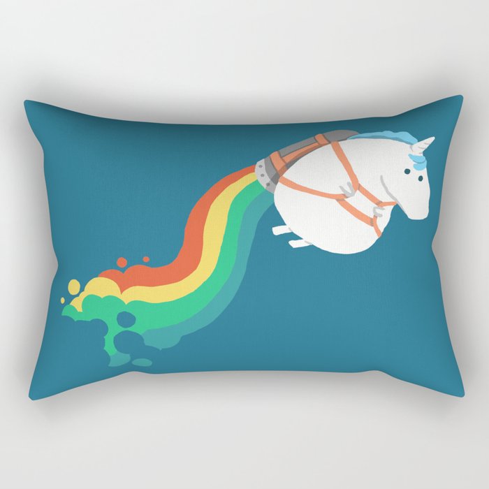 Fat Unicorn on Rainbow Jetpack Rectangular Pillow