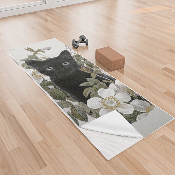 Cat With Flowers Yoga Towel