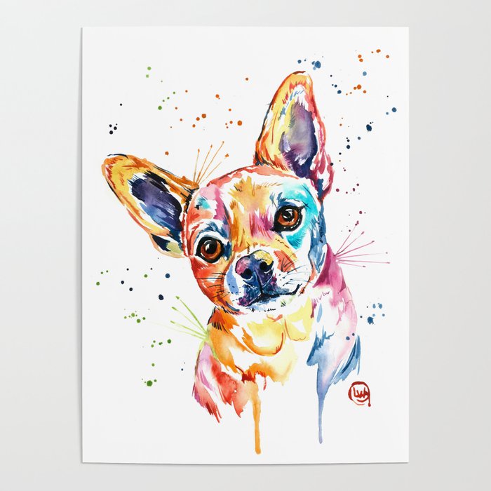 Chihuahua Tucker Colorful Watercolor Pet Portrait Painting Poster By Whitehouseart Society6