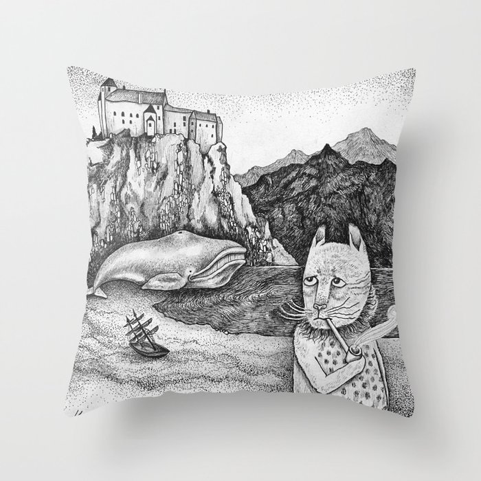 The Whale, The Castle & The Smoking Cat Throw Pillow