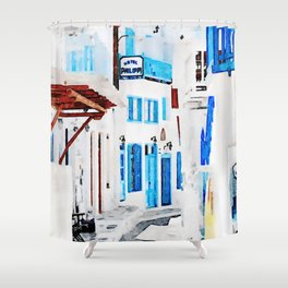 Watercolor Painting of Mykonos Shower Curtain