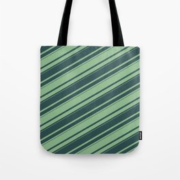[ Thumbnail: Dark Sea Green and Dark Slate Gray Colored Lines Pattern Tote Bag ]