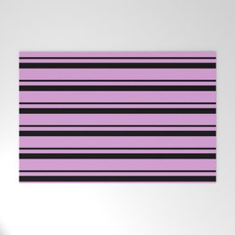 [ Thumbnail: Black and Plum Colored Lined/Striped Pattern Welcome Mat ]