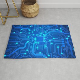 circuit lines points glow blue Area & Throw Rug