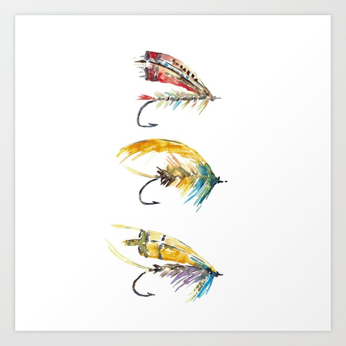 Fly Fishing lure watercolor Art Print by GoodFairyArt