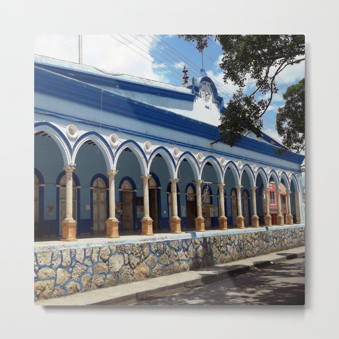 Mexico Photography - Blue Beautiful Palace By The Street Metal Print