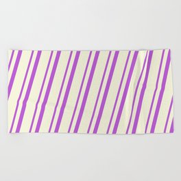 [ Thumbnail: Orchid and Beige Colored Stripes Pattern Beach Towel ]