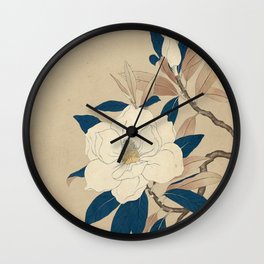 Magnolia - botanical illustration - vintage art - neutral colors - japanesse Wall Clock