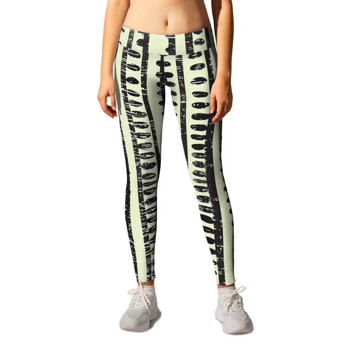 Tribal Geometric Textured Black & Bone Leggings