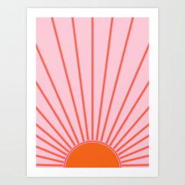 Sun Print Sunrise Sunshine Pastel Pink And Orange Retro Sun Wall Art Vintage Boho Modern Abstract Art Print