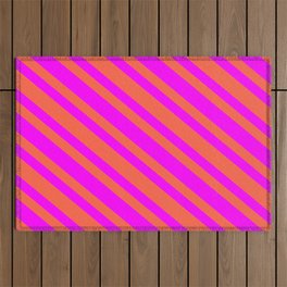 [ Thumbnail: Red & Fuchsia Colored Striped Pattern Outdoor Rug ]
