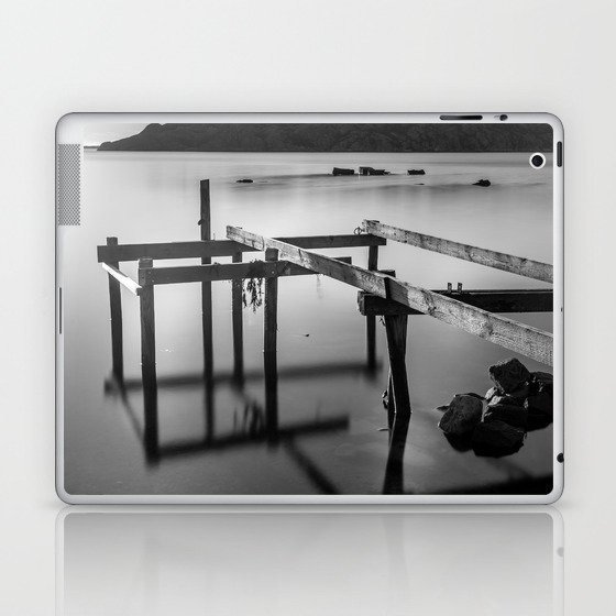 Pier Structure And Reflections in Black & White Laptop & iPad Skin