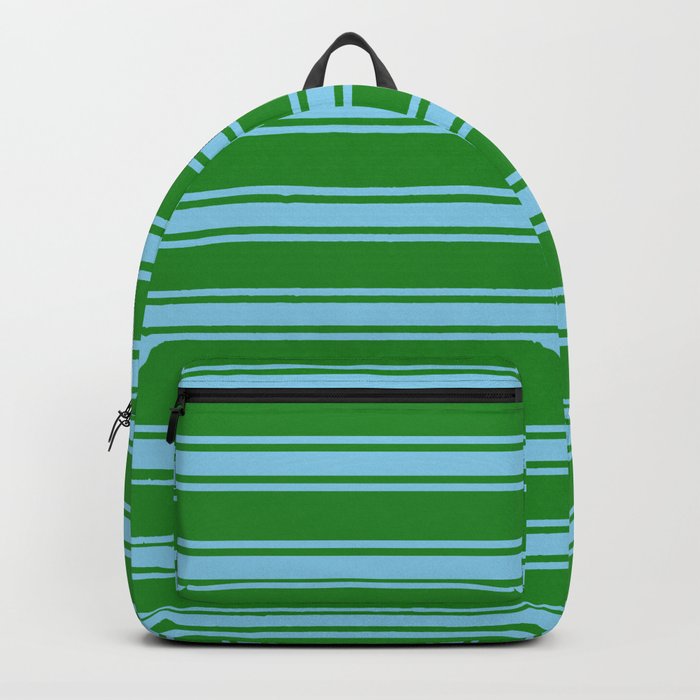 Forest Green and Sky Blue Colored Lined/Striped Pattern Backpack