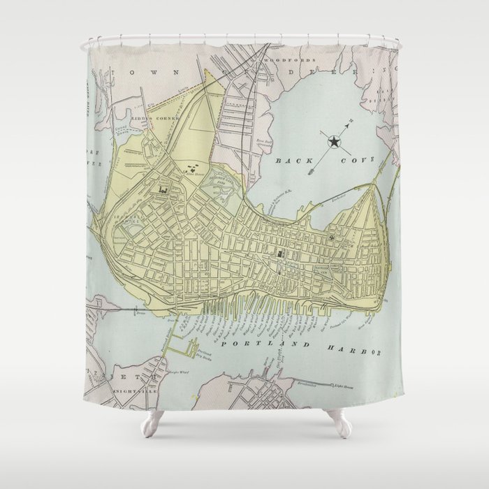 Vintage Map Of Portland Maine 1889 Shower Curtain By Bravuramedia Vintage Map Of Portland Maine 1889 Shower Curtain