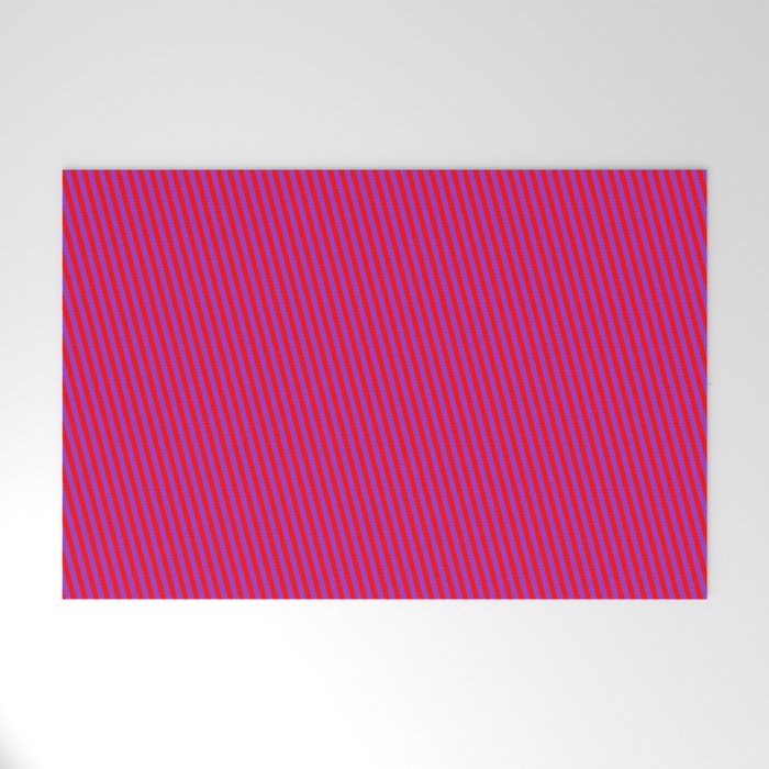 Dark Orchid and Red Colored Striped Pattern Welcome Mat