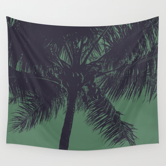 Palm Tree Green Navy Summer Beach Wall Tapestry