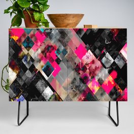 geometric pixel square pattern abstract background in pink blue Credenza