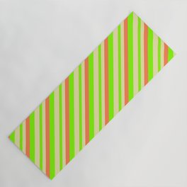 [ Thumbnail: Coral, Chartreuse, and Pale Goldenrod Colored Lined/Striped Pattern Yoga Mat ]