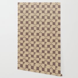 Checkered Peace Symbol & Yin Yang Pattern \\ Cocoa Mocha Color Palette Wallpaper