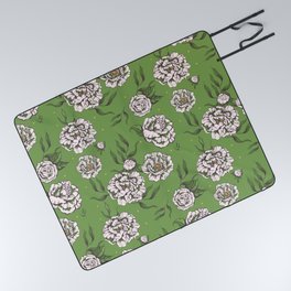 Greenery Green Vintage Flower Power Floral Pattern 60s 70s Retro Picnic Blanket