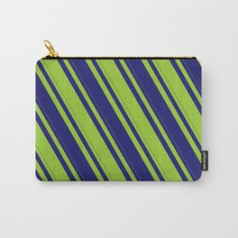 [ Thumbnail: Midnight Blue & Green Colored Lines Pattern Carry-All Pouch ]