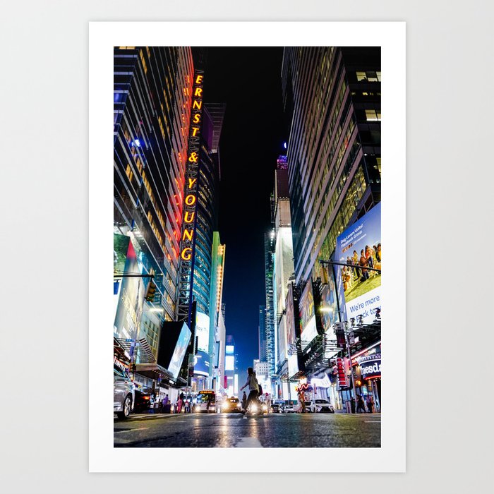 Crossing The Street in Times Square Art Print