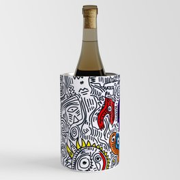 Pattern Doddle Hand Drawn  Black and White Colors Street Art Wine Chiller